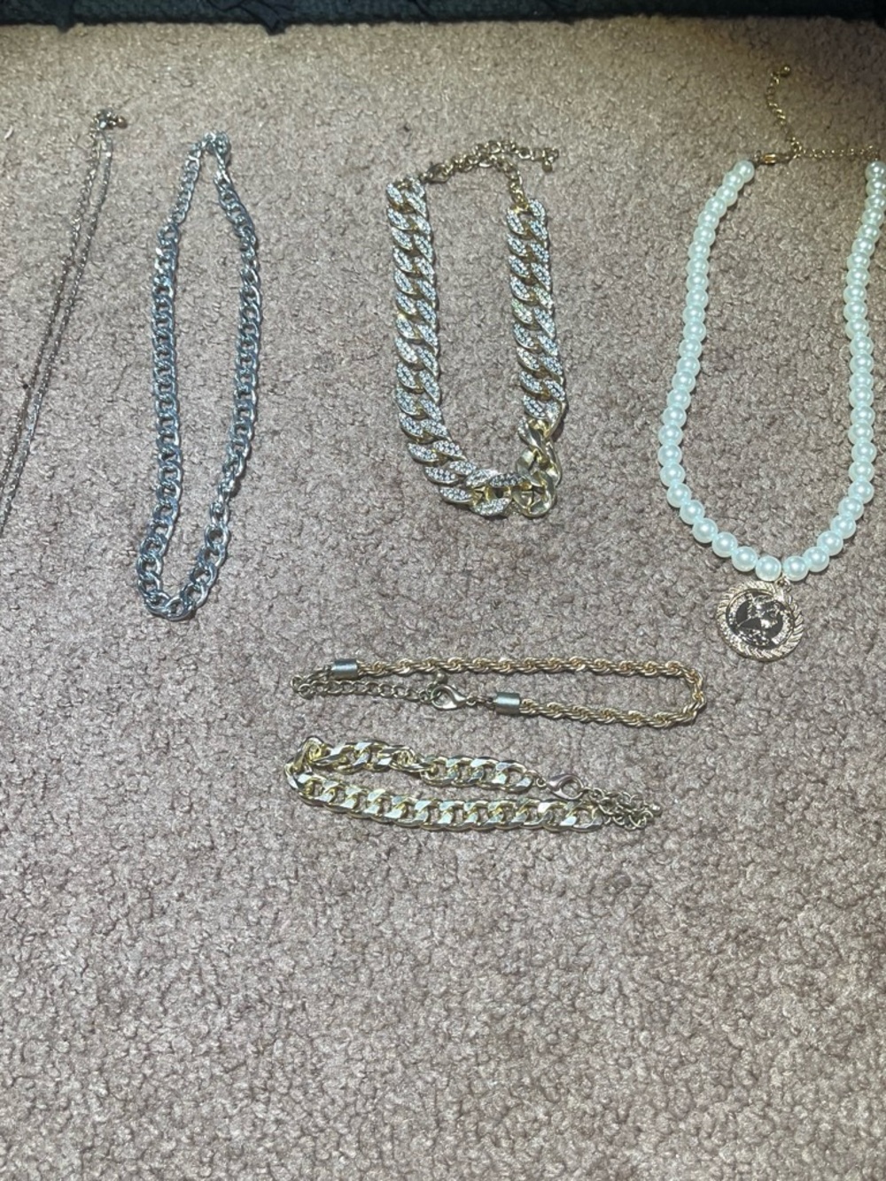 SHEIN Mixed Metal & Pearl Layered Necklace Set - Gold, Silver, White